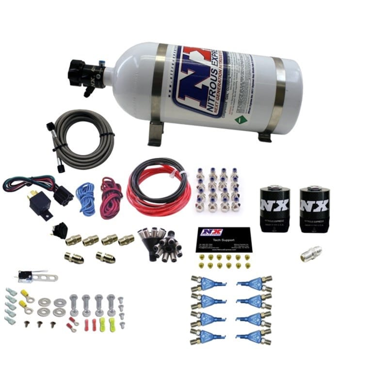 Nitrous Express — Nitrous Express 8 Cyl Soft Line Shark Rail Nitrous Kit w/10lb Bottle Pushloc
Injection System Kit
N2OSys