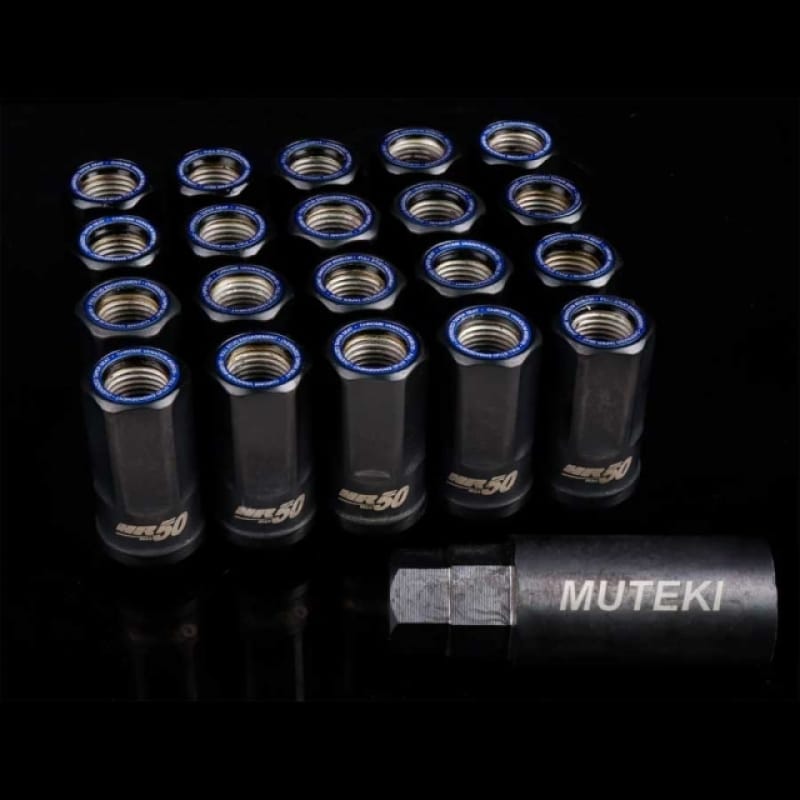 Wheel Mate — Wheel Mate Muteki HR50 Open End Lug Nuts - Black w/ Blue Ring 14x1.50