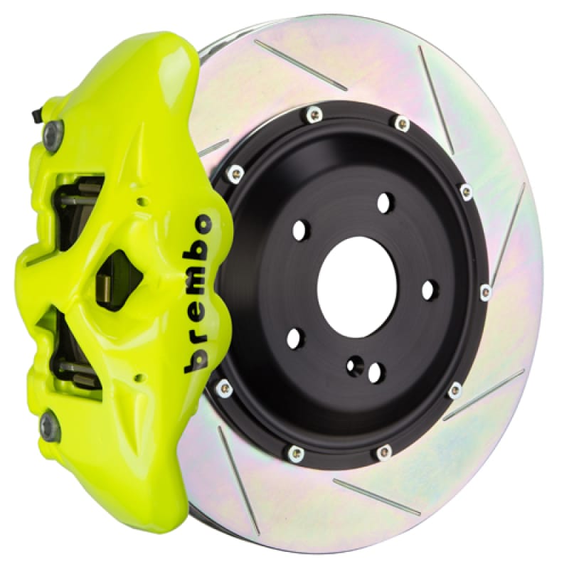 Brembo — Brembo 22+ Golf R/22+ S3 Front GT BBK 6 Piston Cast 380x34 2pc Rotor Slotted Type1 - Fluo. Yellow