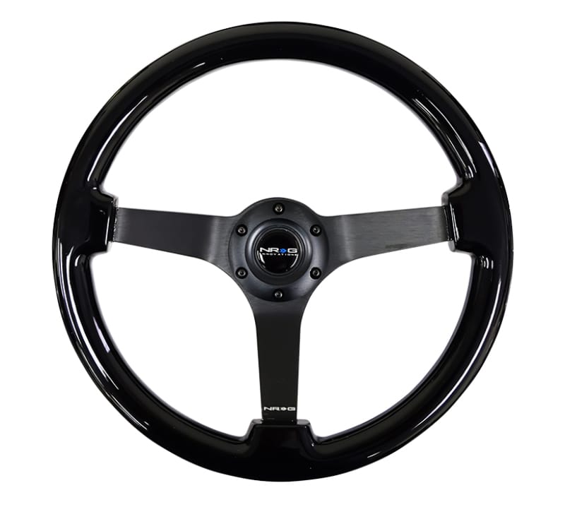 NRG — NRG Reinforced Steering Wheel (350mm / 3in. Deep) Black w/Black Chrome Solid 3-Spoke Center
