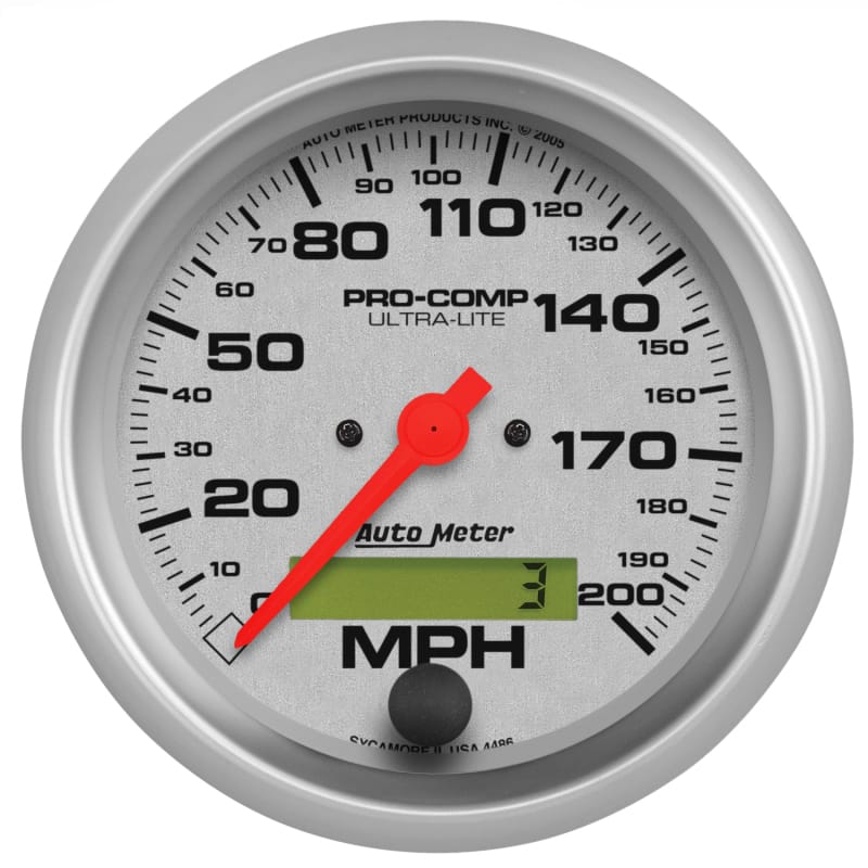 AutoMeter — Autometer Ultra-Lite 85.7mm In-Dash Electronic Programmable 200 MPH Speedometer
3-3/8" SPEEDO, 200 M
