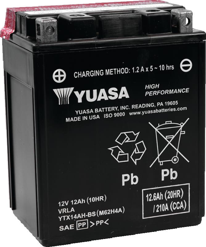 Yuasa Battery — YTX14AH-BS Battery, 5-5/16" L x 3-1/2" W x 6-9/16" H