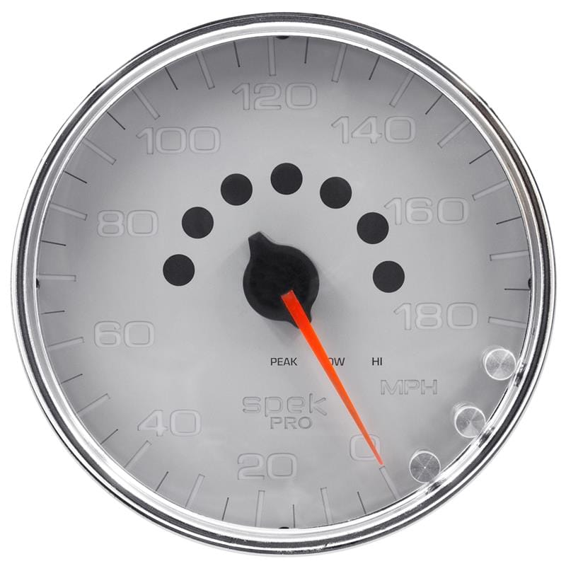 AutoMeter — Autometer Spek-Pro Gauge Speedometer 5in 180 Mph Elec. Programmable Silver/Chrome
GA 5" SPEEDO SCC SPK