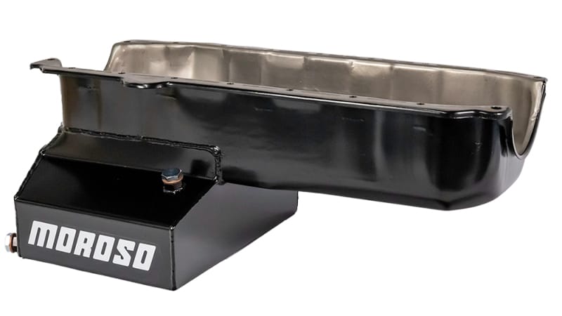 Moroso — Moroso Pre-85 Chevrolet Small Block (w/Passenger Side Dipstick) Wet Sump 7qt 8in Steel Oil Pan - Blk