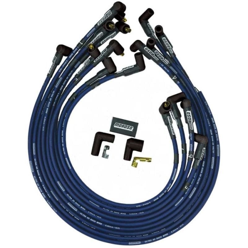 Moroso — Moroso Chevrolet Small Block Ignition Wire Set - Ultra 40 - Unsleeved - Non-HEI - Under Header -Blue