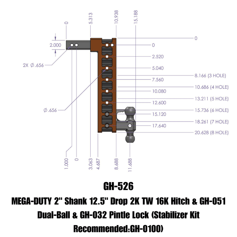 GEN-Y Hitch — Gen-Y Mega Duty 2in Shank 12.5in Drop 16K Hitch w/Dual-Ball/Pintle Lock
Drop Hitch