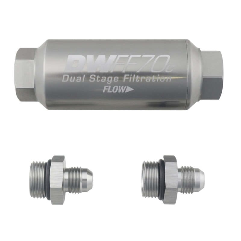 DeatschWerks — DeatschWerks 6AN 10 Micron 70mm Compact In-Line Fuel Filter Kit
Filtration