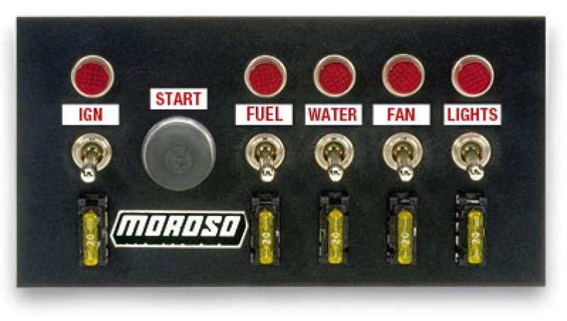 Moroso — Moroso Toggle Switch Panel - Drag Race - 4in x 7.75in - Five On/Off Switches
