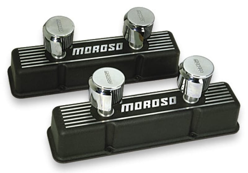 Moroso — Moroso Chevrolet Small Block Valve Cover - 2 Covers w/2 Breathers - Black Finished Aluminum - Pair