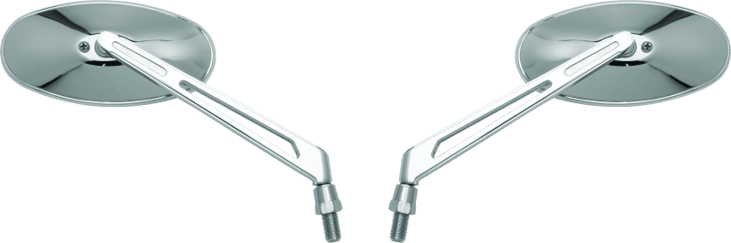 BikeMaster — BikeMaster Oval Mirror Machined Arm w/10mm/Yam 10mm/HD Adapters - Pair - Chrome