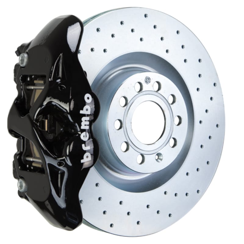 Brembo — Brembo 05-10 Jetta GLI Front GT BBK 4 Piston Cast 345x30 1pc Rotor Drilled-Black