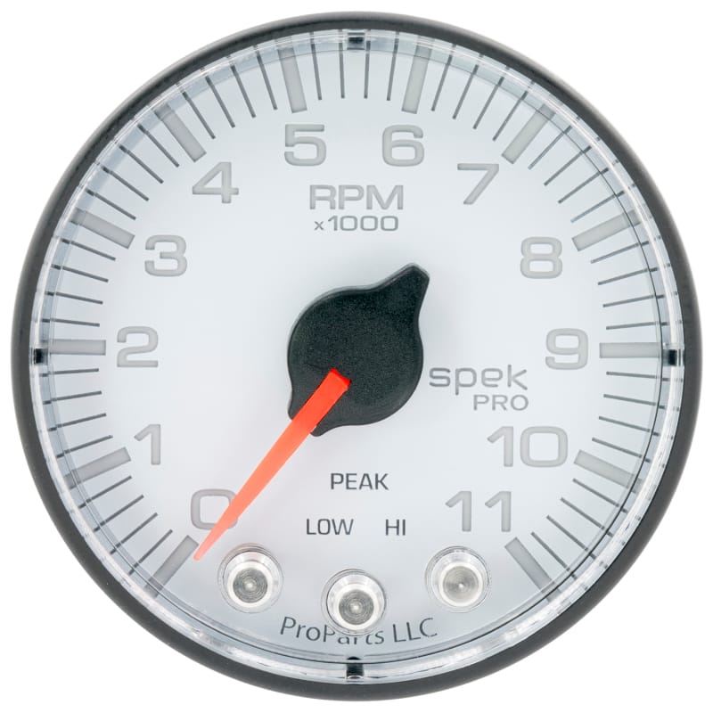 AutoMeter — Autometer Spek-Pro Gauge Tach 2 1/16in 11K Rpm W/ Shift Light & Peak Mem Wht/Blk
GA 2" 11KRPM WFB SPK