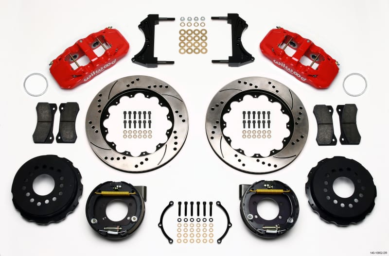 Wilwood — Wilwood AERO4 Rear P-Brake Kit 14.00in Drill Red Ford 8.8 w/2.5in Offset-5 Lug
BRAKE KIT