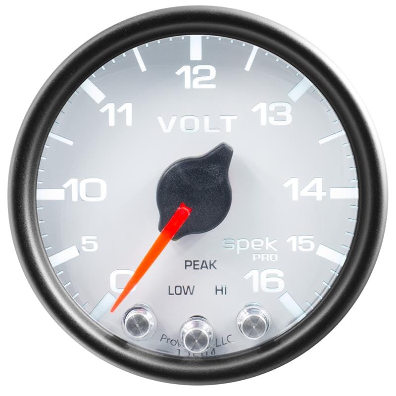 AutoMeter — GAUGE, VOLTMETER, 2 1/16", 16V, STEPPER MOTOR W/PEAK & WARN, WHT/BLK, SPEK-PRO