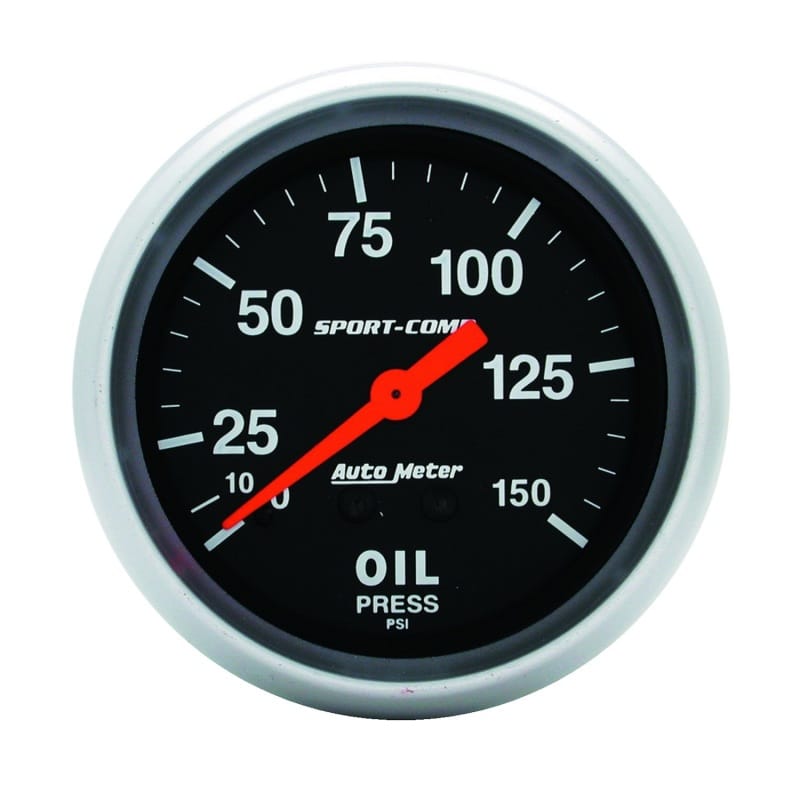 AutoMeter — AutoMeter Gauge Oil Pressure 2-5/8in. 150PSI Mechanical Sport-Comp
2-5/8" OIL PRESS, 0-