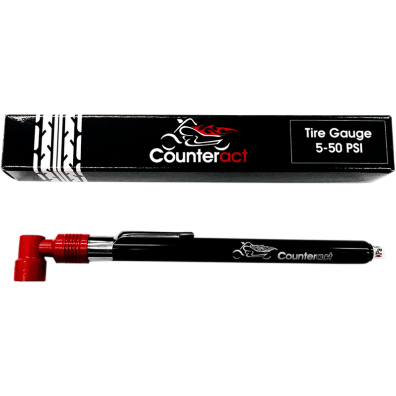 Counteract — Counteract 90 Degree Analog Tire Pressure Gauge - 5-50psi - Red/Blk - Metal Construction