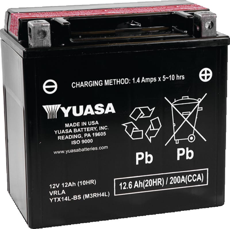 Yuasa Battery — Yuasa YTX14L-BS Maintenance Free AGM 12-Volt Battery w/Bottle