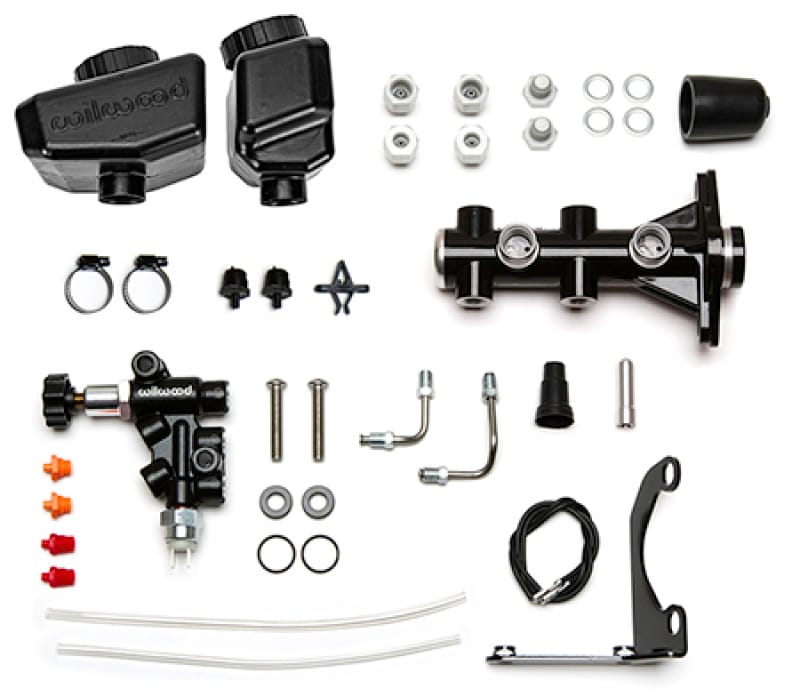 Wilwood — Wilwood Remote Tandem M/C Kit w/Bracket and Valve - 1.12in Bore Black