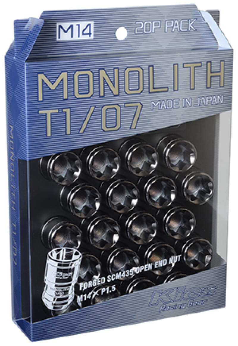 Project Kics — Project Kics 14 x 1.5 Glorious Black T1/07 Monolith Lug Nuts - 20 Pcs