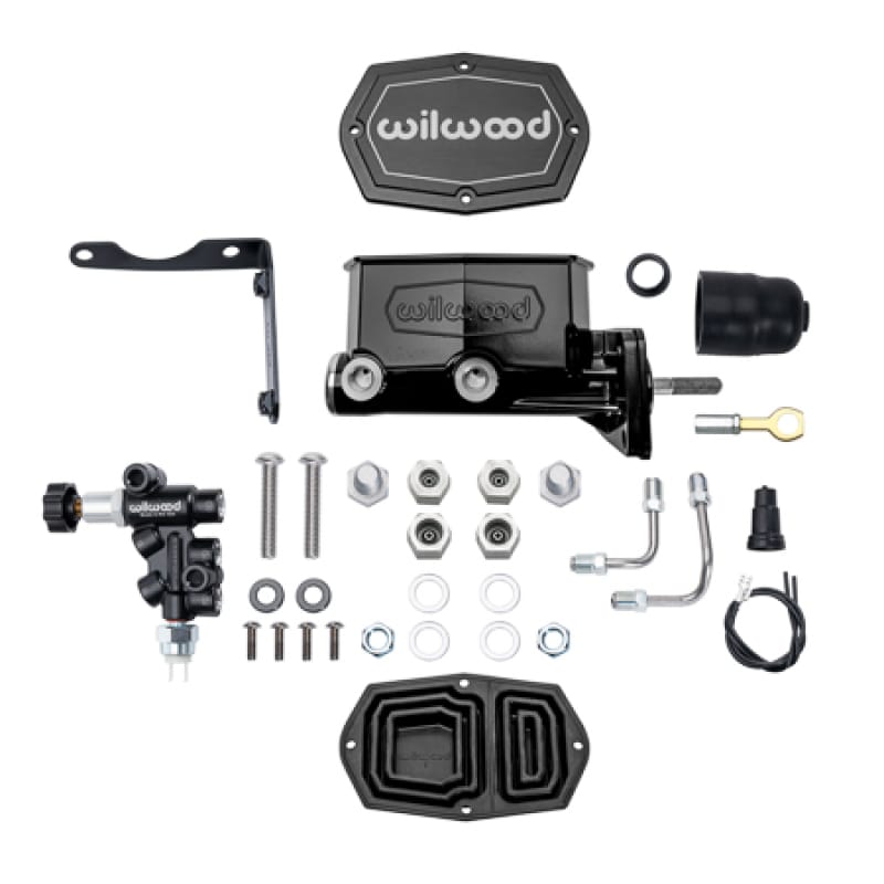 Wilwood — Wilwood Mopar Compact Tandem Master Cylinder Kit w/ Combination Valve & Pushrod 15/16in Bore - Black