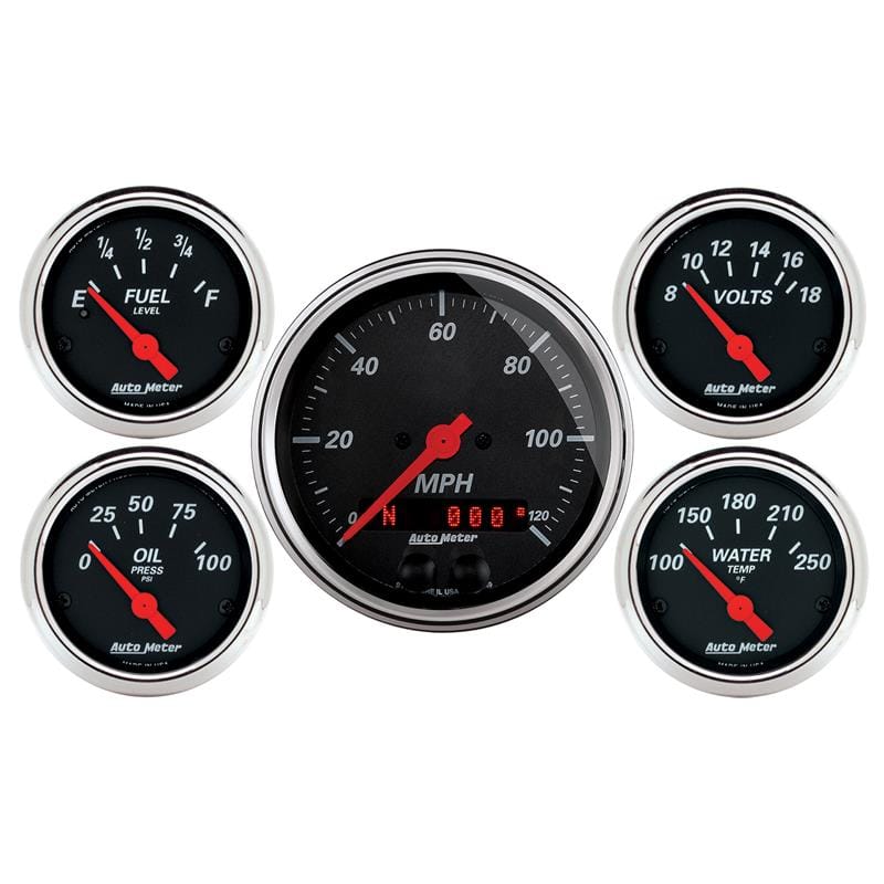 AutoMeter — GAUGE KIT, 5 PC., 3 3/8" & 2 1/16", GPS SPEEDOMETER, DESIGNER BLACK
