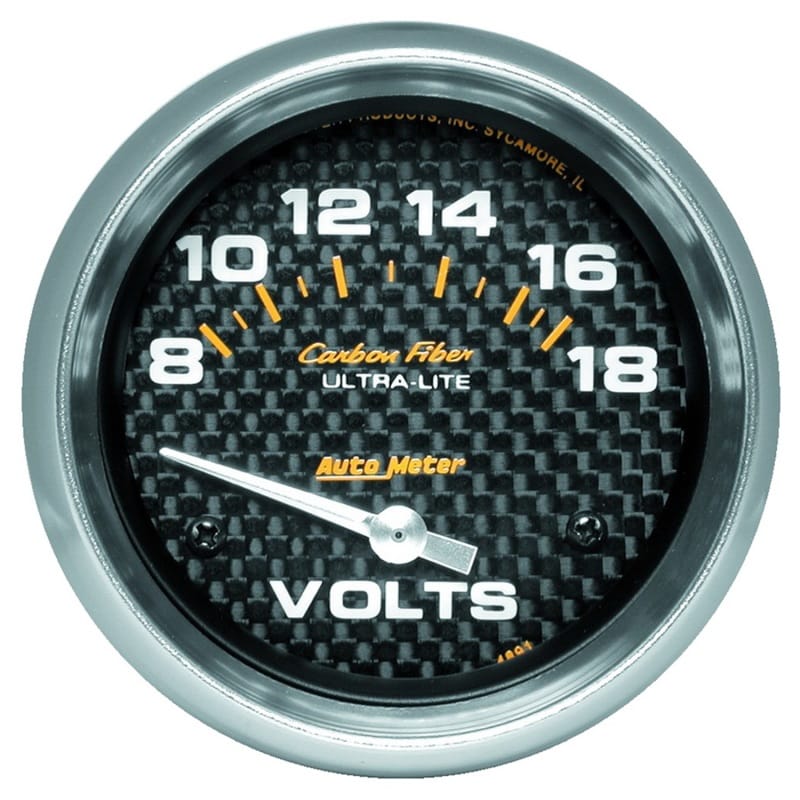 AutoMeter — Autometer Carbon Fiber 2-5/8in 18V Electric Voltmeter Gauge
GA 2.6" VOLT CF