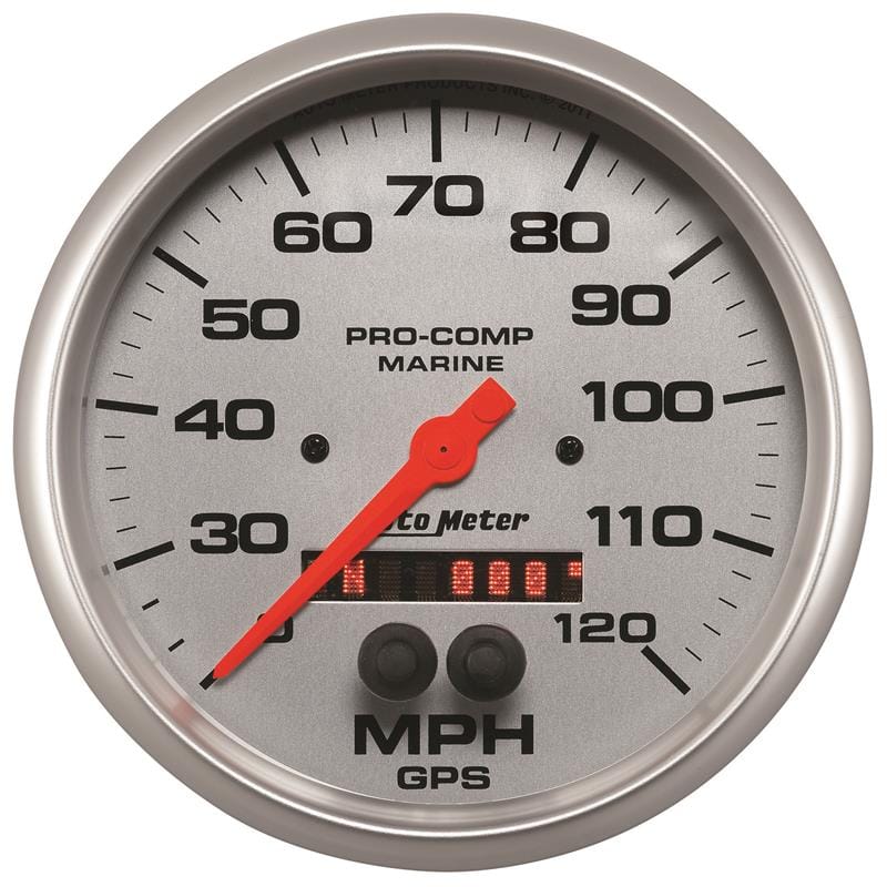 AutoMeter — GAUGE, SPEEDOMETER, 5", 120MPH, GPS, MARINE SILVER
