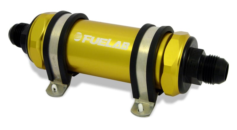 Fuelab — Fuelab 828 In-Line Fuel Filter Long -6AN In/Out 6 Micron Fiberglass - Gold