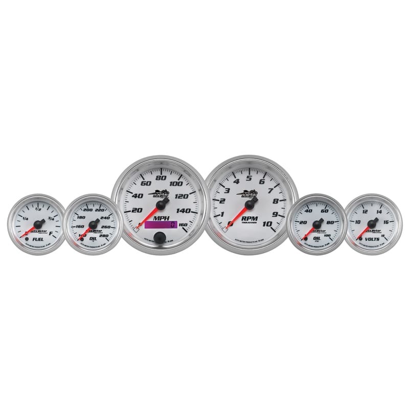 AutoMeter — Autometer Pro-Cycle Gauge Kit 6 Pc. Kit 3 3/8in & 2 1/16in Bagger White
GA 6PC KIT BAG PC C2