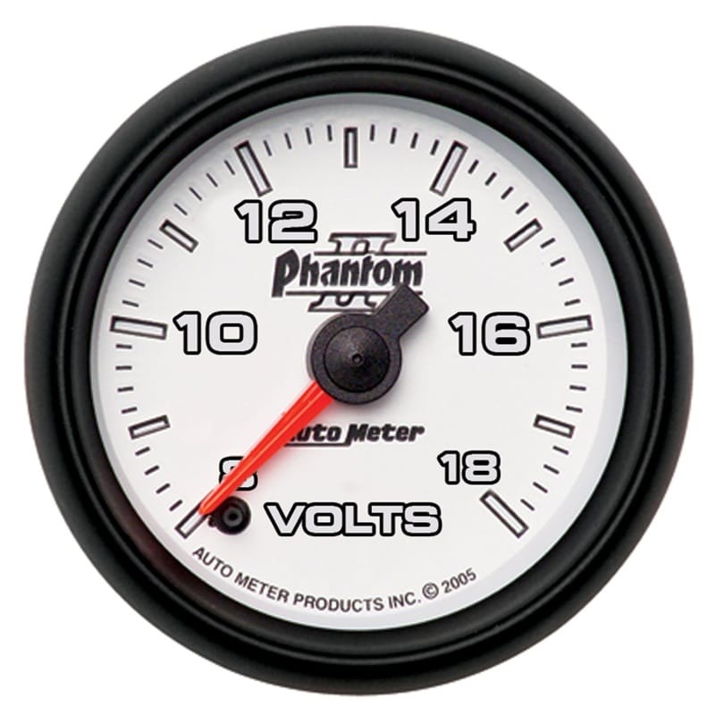 AutoMeter — Autometer Phantom II 52.4mm Full Sweep Electronic 8-18 Volts Voltmeter Gauge
2-1/16" VOLTMETER, 8