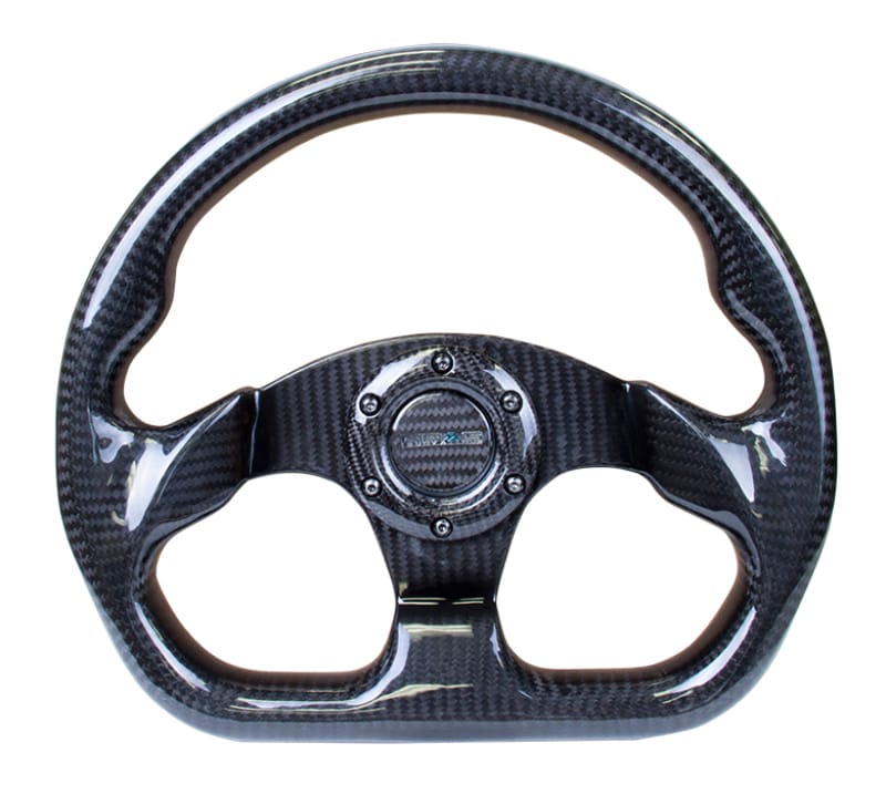 NRG — NRG Carbon Fiber Steering Wheel (320mm) Flat Bottom w/Shiny Black Carbon
