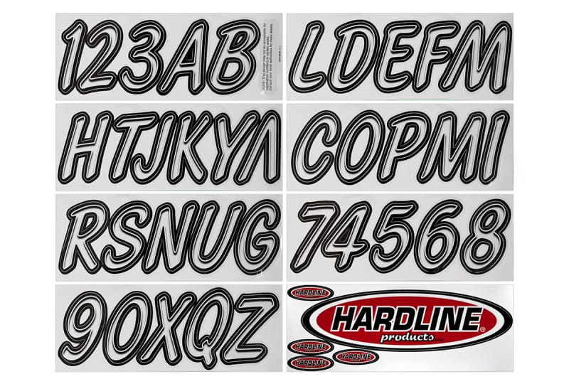 Hardline — Hardline Boat Lettering Registration Kit 3 in. - 400 Transparent Clear/Black