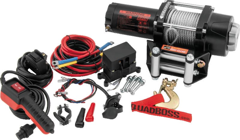 QuadBoss — QuadBoss Winch Kit - 39ft x 7/32in Cable - 3.5hp - Roller Fairlead - Wired Remote - 3500lb