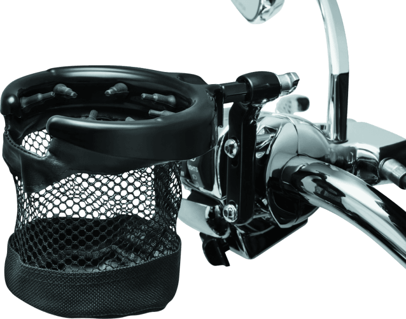 Kuryakyn — Mirror-Mounted Drink Holder With Mesh Basket And Perch Mount Gloss Black