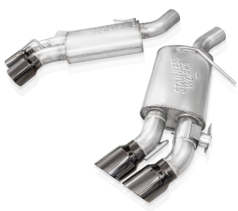 Stainless Works — Stainless Works 16-21 Camaro SS 3in Redline SW Connect Axle Back w/Valve - 4in Quad Black Tips