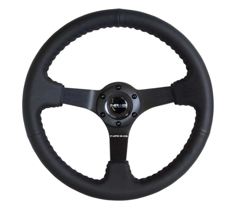 NRG — NRG Reinforced Steering Wheel (350mm / 3in. Deep) Bk Leather w/Bk BBall Stitch (Odi Bakchis Edition)