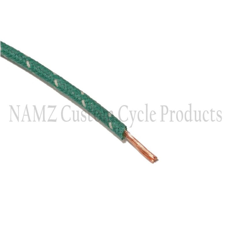 NAMZ — NAMZ OEM Color Cloth-Braided Wire 25ft. Pack 16g - Green w/White Tracer