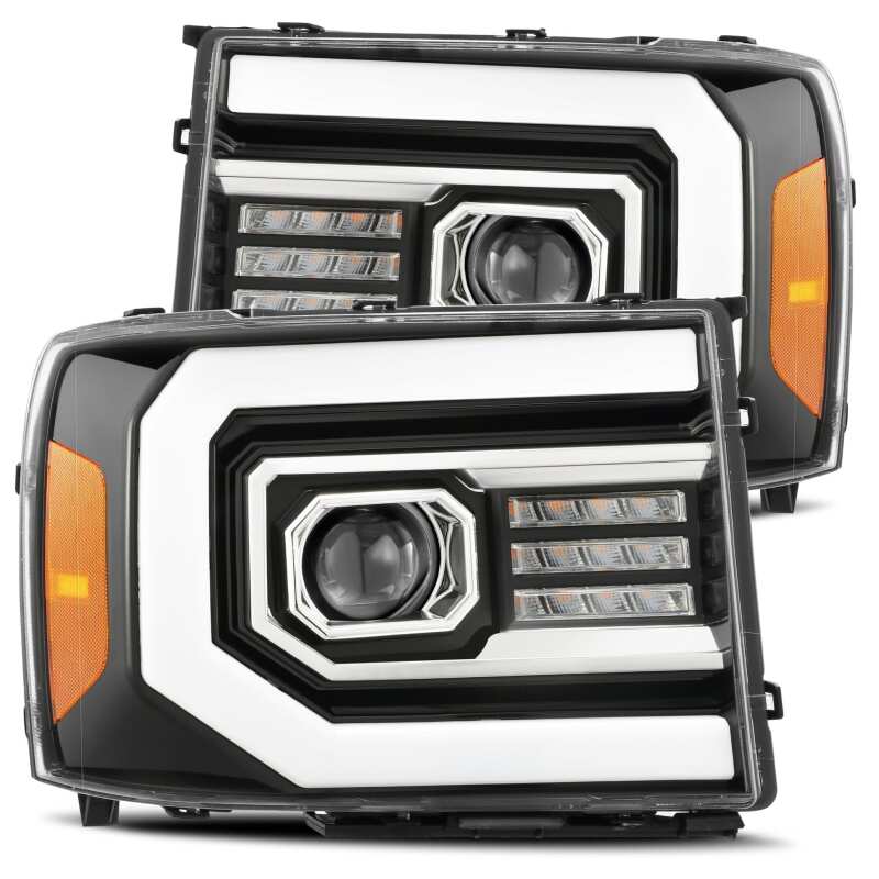 AlphaRex — AlphaRex 07-13 GMC Sierra 1500 (No Clsc) LUXX-Series LED Proj HL Jet Blk w/Actv Lgt & Seq.Sig / DRL
Projector Headlights
