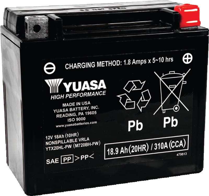 Yuasa Battery — Yuasa YTX20HL-PW Maintenance Free AGM 12-Volt Battery