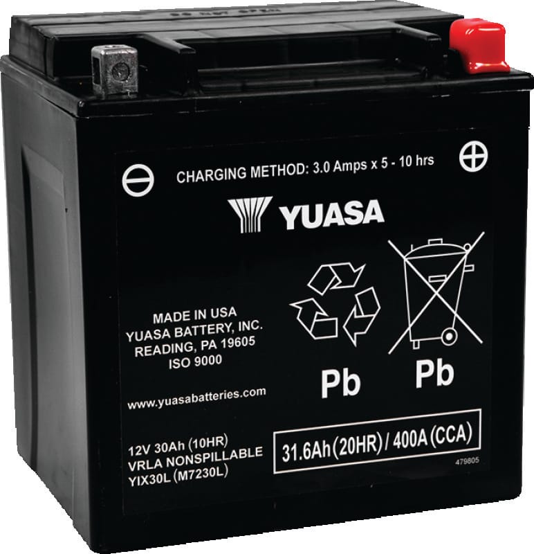 Yuasa Battery — YIX30L Battery, 6-9/16" L x 5" W x 6-7/8" H