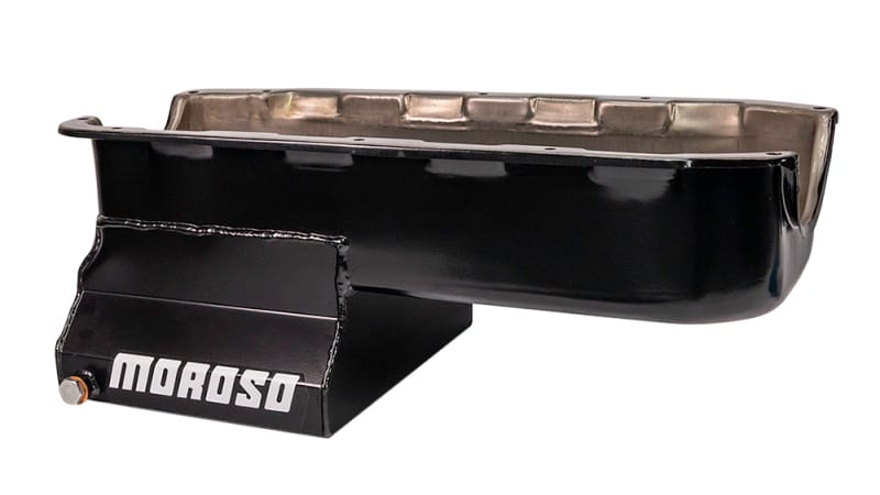 Moroso — Moroso Pre-85 Chevrolet Small Block (w/Driver Side Dipstick) Wet Sump 7qt 8.25in Steel Oil Pan - Blk