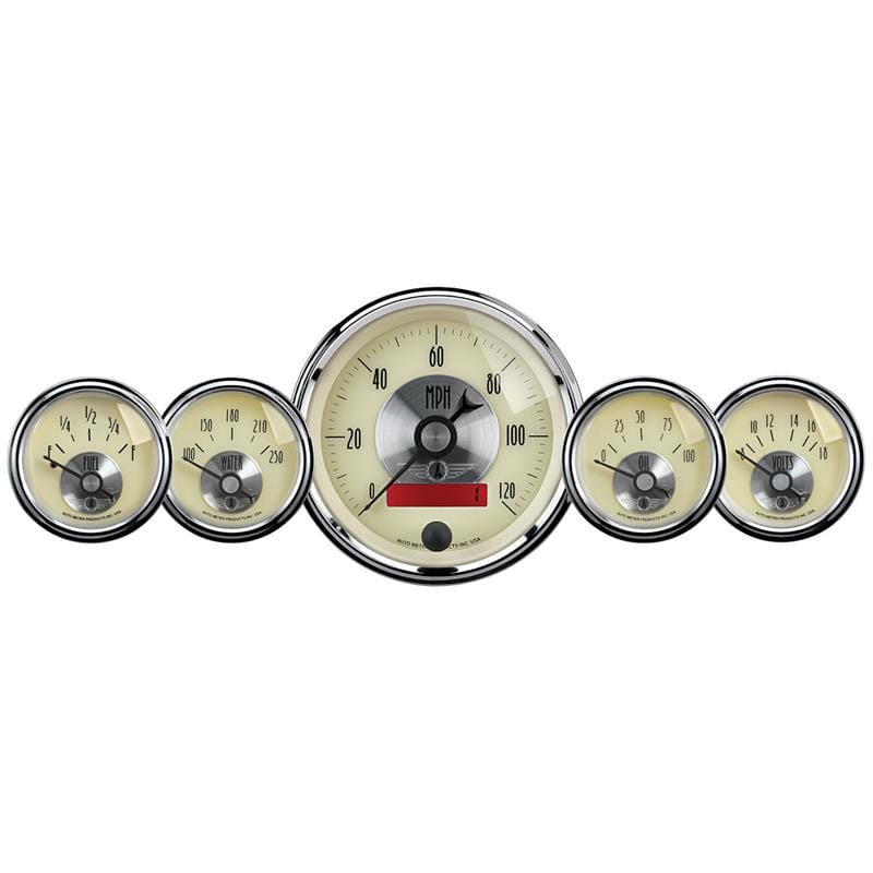 AutoMeter — GAUGE KIT, 5 PC., 3 3/8" & 2 1/16", ELEC. SPEEDO W/LCD ODO, PRESTIGE ANTQ. IVORY