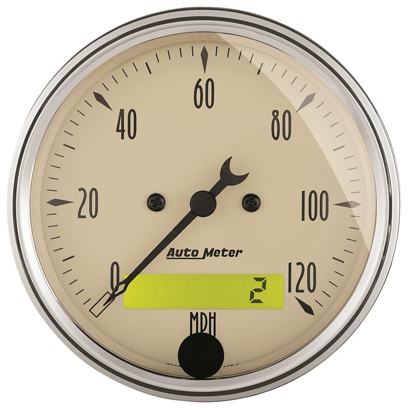 AutoMeter — GAUGE, SPEEDO., 3 1/8" , 120MPH, ELEC. PROG. W/ LCD ODO, ANTQ BEIGE