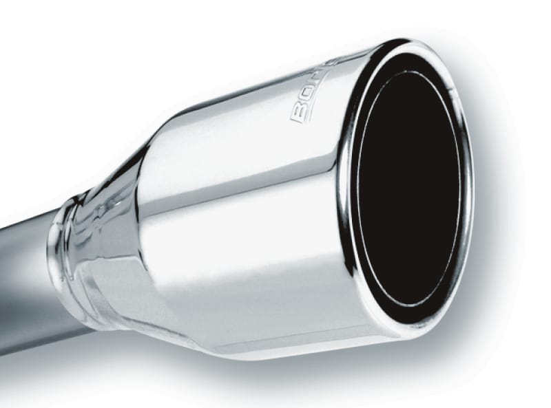 Borla — Borla 2.5in Inlet 4.5in Round Rolled Angle Cut Phantom X 7.75in Long Embossed Universal Exhaust Tips
ExhstTailPipeTip
Tip - Round