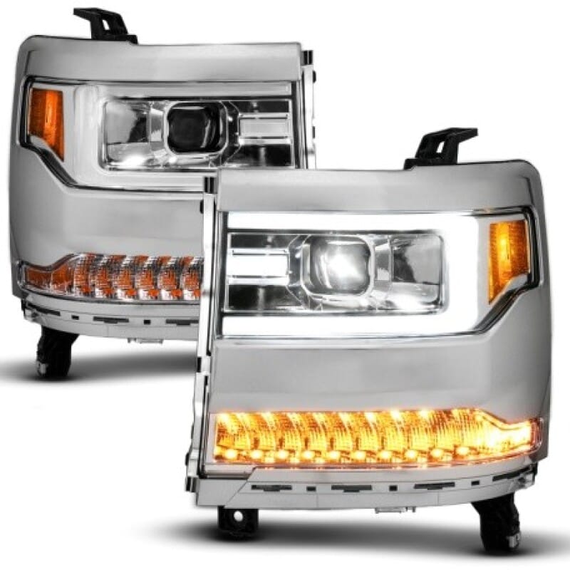 ANZO — ANZO 16-18 Chevy Silverado1500 (Factory HID Models) LED Prj Light Bar Style Headlights Chrome - Pair