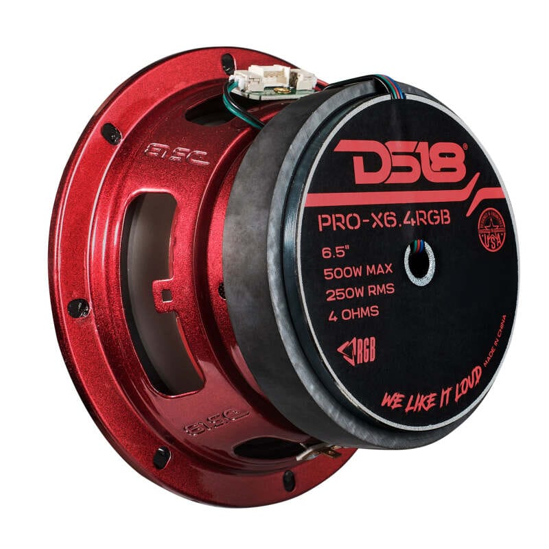 DS18 — DS18 6.5in 250 Watts RMS 4ohm Mid Range Loudspeaker w/Translucent Dust Cap and Cone w/RGB LED Lights