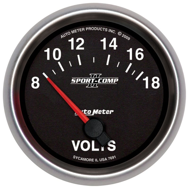 AutoMeter — Autometer Sport-Comp II 2-5/8in 18V Electrical Voltmeter Gauge
2-5/8" VOLTMETER, 8-