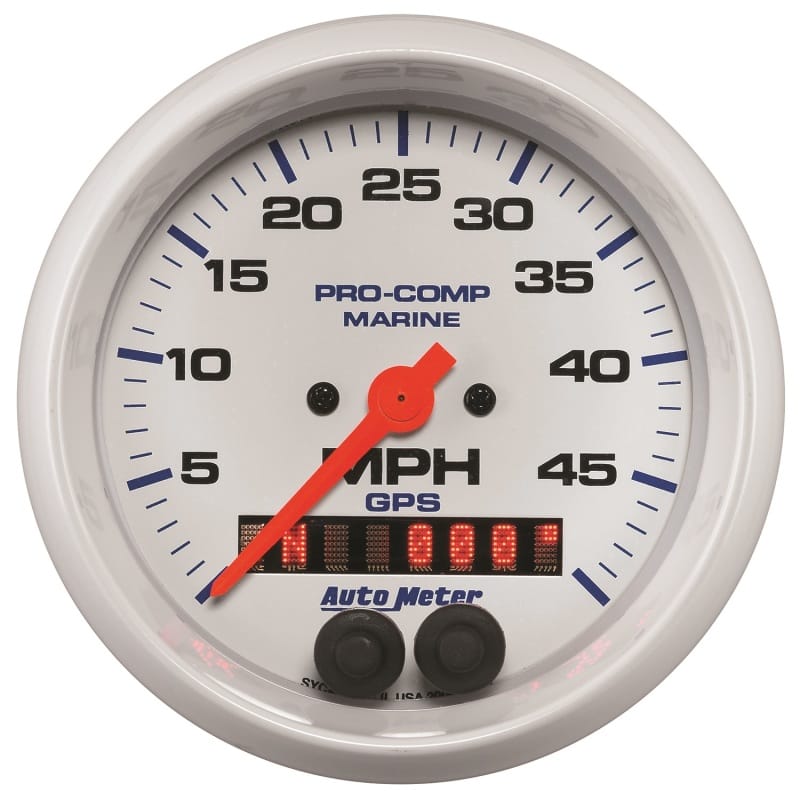 AutoMeter — Autometer Marine White 3 3/8in 50MPH GPS Speedometer Gauge
3.4" SPD GPS 50 MW