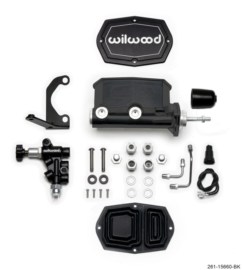 Wilwood — Wilwood Compact Tandem M/C - 15/16in Bore w/RH Bracket and Valve (Pushrod) - Black
M/C,TANDEM KIT