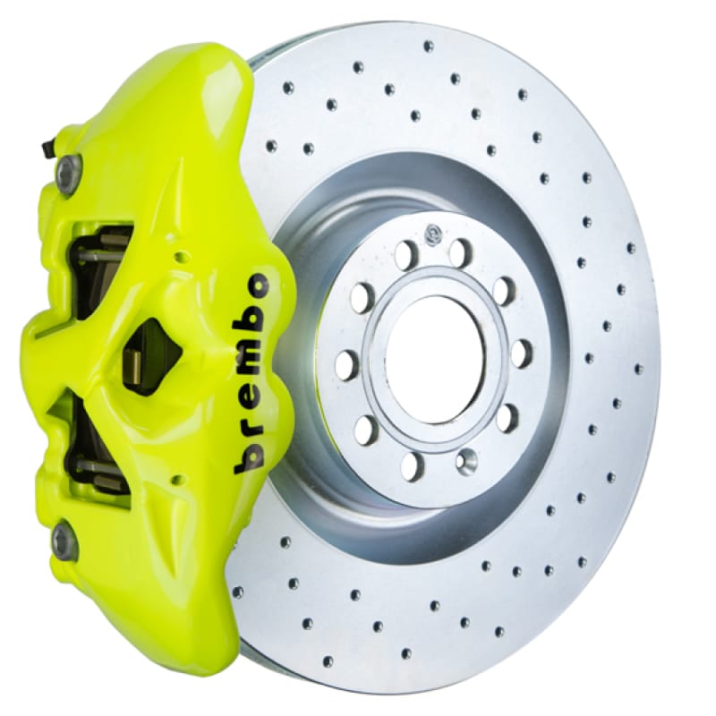 Brembo — Brembo 07-15 TT 2.0T/3.2L/09-15 TTS Front GT BBK 4 Pist Cast 345x30 1pc Rotor Drilled- Fluo. Yellow